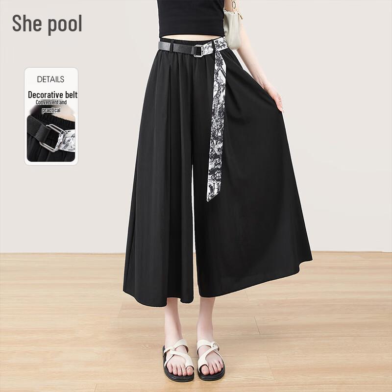 Women s High-Waist Loose Wide-Leg Cropped Pants L