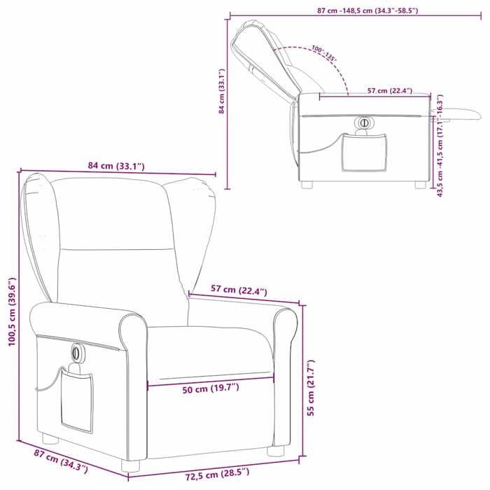 VidaXL Electric Reclining Massage Armchair Taupe Fabric 3303371