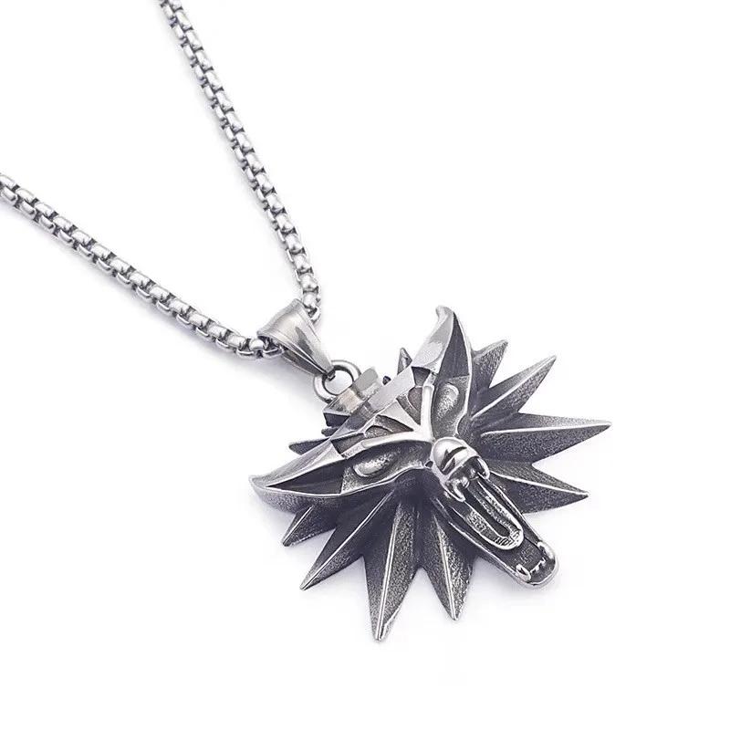 Vintage Punk Wolf Head Pendant Necklace for Men Slavic Viking Style Geralt of Rivia Hip Hop Jewelry