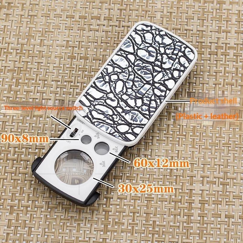 Triplex Jewelry Loupe 30X 60X 90X Magnifier Slide Out LED UV Light for Antique Appraisal Professional Precision Work