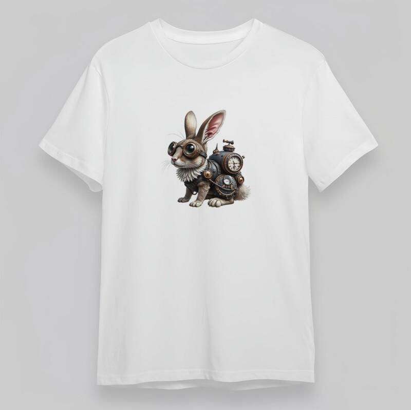 

Men s Oversize Classic T-Shirt Charming Rabbit Wearing Goggles With Gear Details M