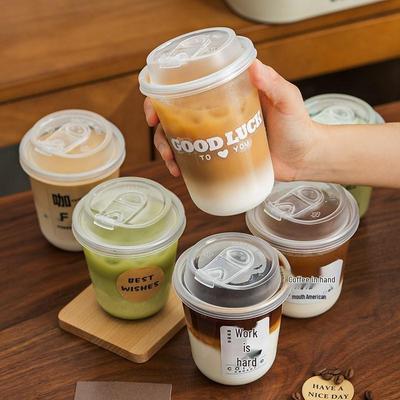 Disposable Plastic Cold Drink Cups with Lids for Coffee, Milk Tea, and Juice Takeaway