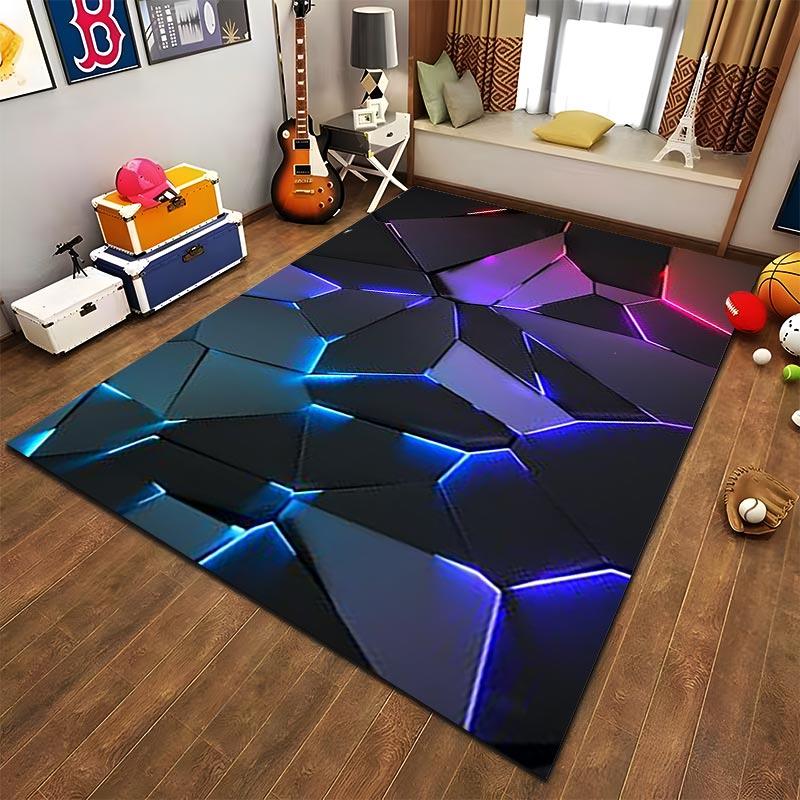 Modern Geometric Carpet with LED Light Pattern, Black 3D Style Design Suitable for use as an anti-slip for living room bedroom sofas