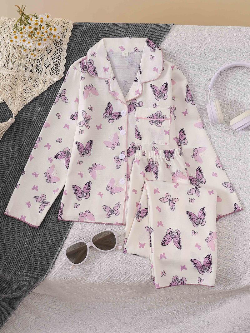 Girls Long Sleeve Pajamas with Cute Flower & Butterfly Print 110
