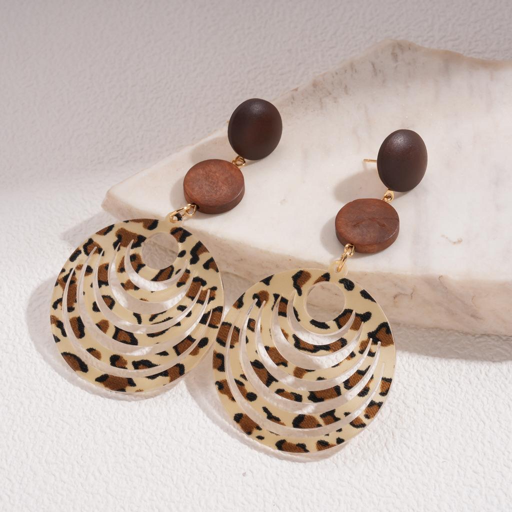 Flower Round Leopard Print Earrings Maillard Autumn and Winter Fashion High-end Earrings