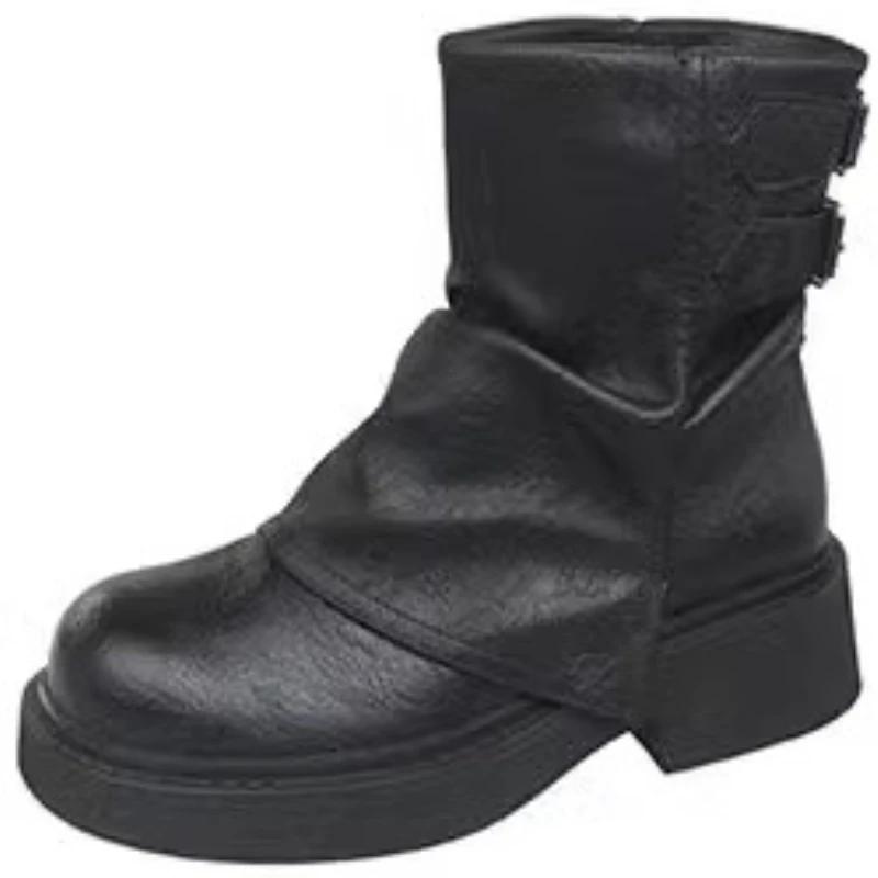 Fashion Platform Chunky Motorcycle Ankle Boots Brand Luxury Women Shoes PU Leather Designer 2025 Trend New Retro Fad Chelsea Botas Mujer