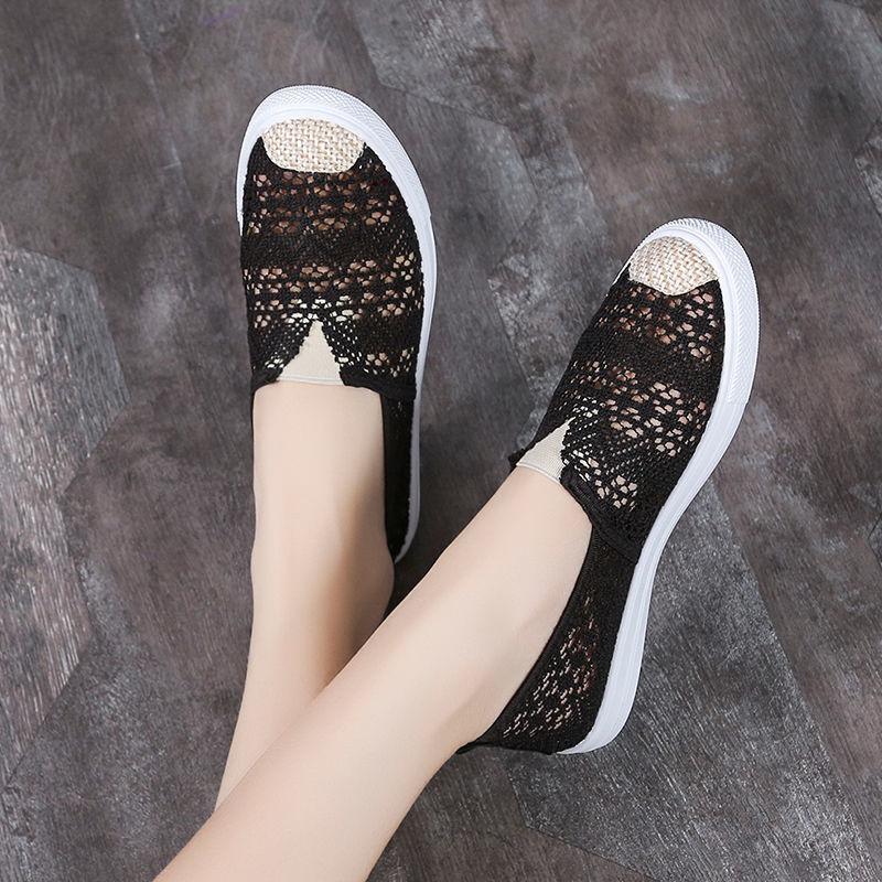 Mesh Breathable Shoes for Women Round Toe Woman Footwear Slip On Summer Flat 39 Aesthetic Comfortable and Elegant Cotton New In