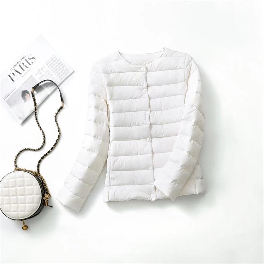 Women's Collarless Lightweight Down Jacket - 2025 Autumn/Winter, Short Style, Long Sleeve, Solid Color, Warm Inner Wear.