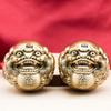 Brass Dragon & Phoenix Walnut Handballs: Retro Finger Exercise Copper Balls (Pair)