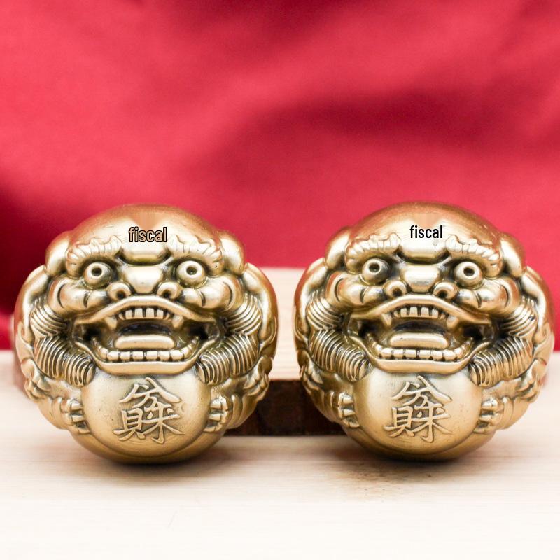 Brass Dragon & Phoenix Walnut Handballs: Retro Finger Exercise Copper Balls (Pair)