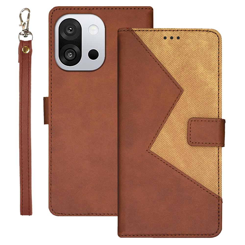 IDEWEI For OnePlus 13T 5G Case Card Slots Splicing Color Leather Phone Cover with Wrist Strap