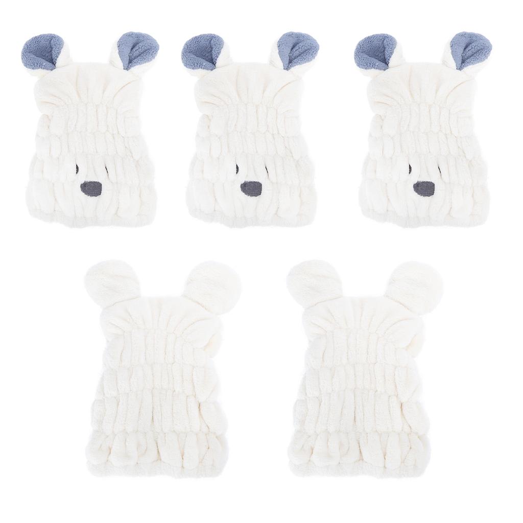 5 Stück Haartrockenhandtuch Kappe Korallenfleece Badehaarhut Cartoon Niedliche Ohrenform für Kinder