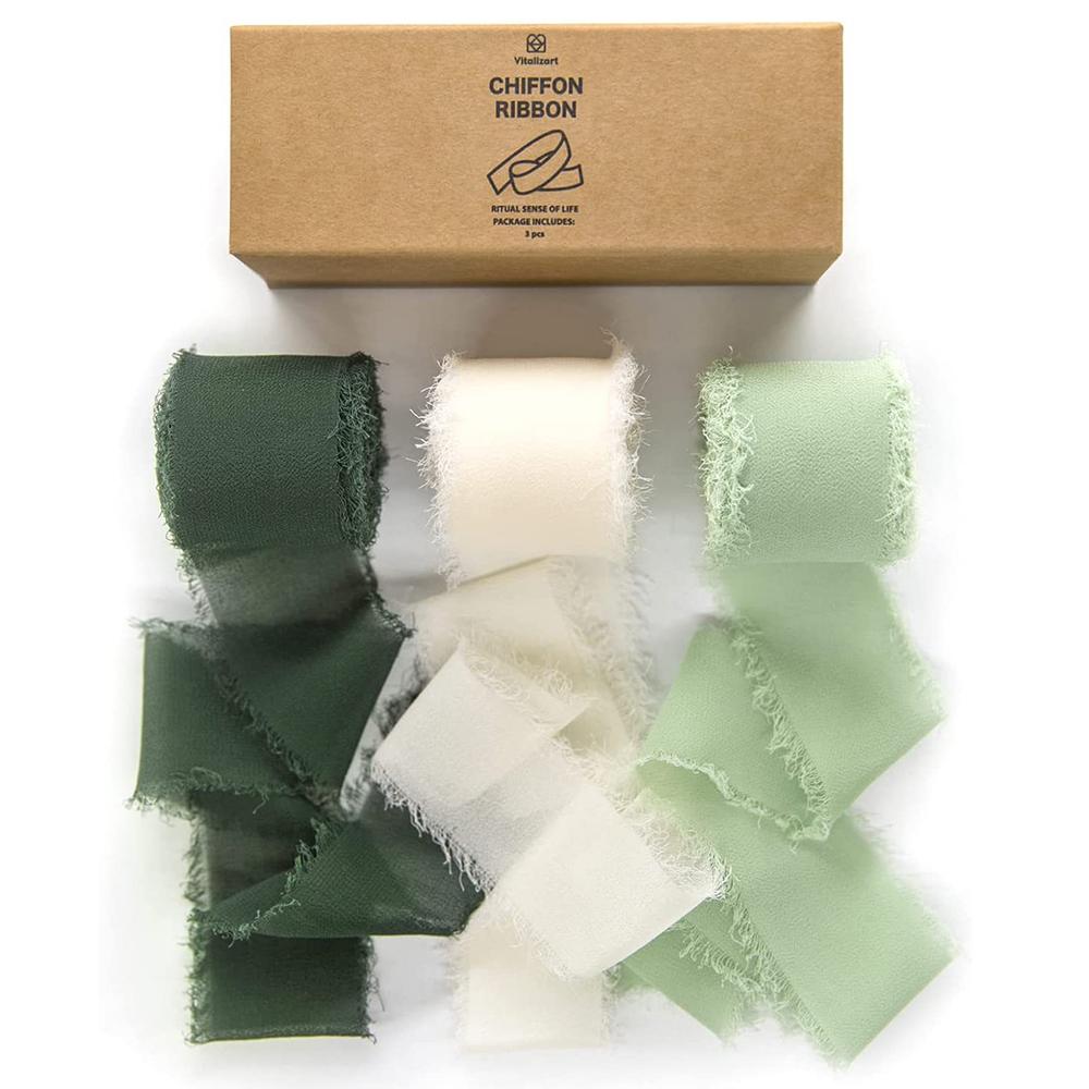 

3 Rolls Handmade Frayed Edged Chiffon Ribbon for Wedding Invitation Wrapping Bouquets Decor B