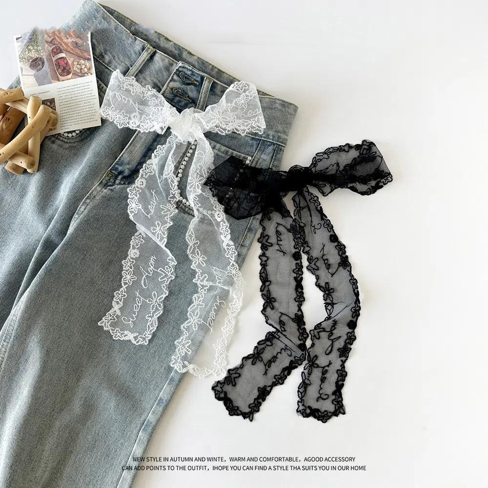 French Lace Lace Waistband Hollow Embroidery Thin Dress Belt Unique Tie Up Belt  Summer Season