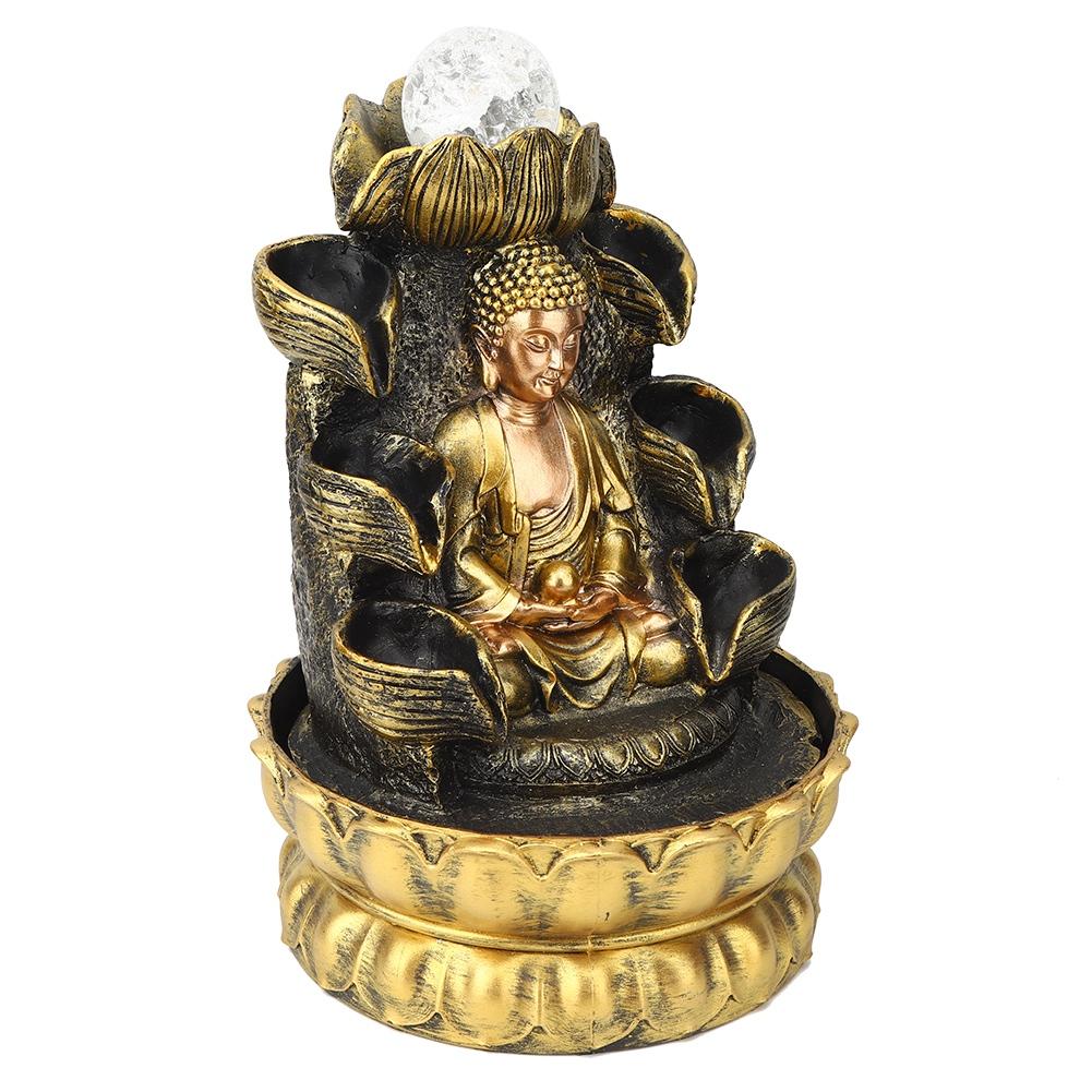 Dekoracja fontanny biurkowej Budda Ozdoba z płynącą wodą ze światłem i kulą do domu Wtyczka US
