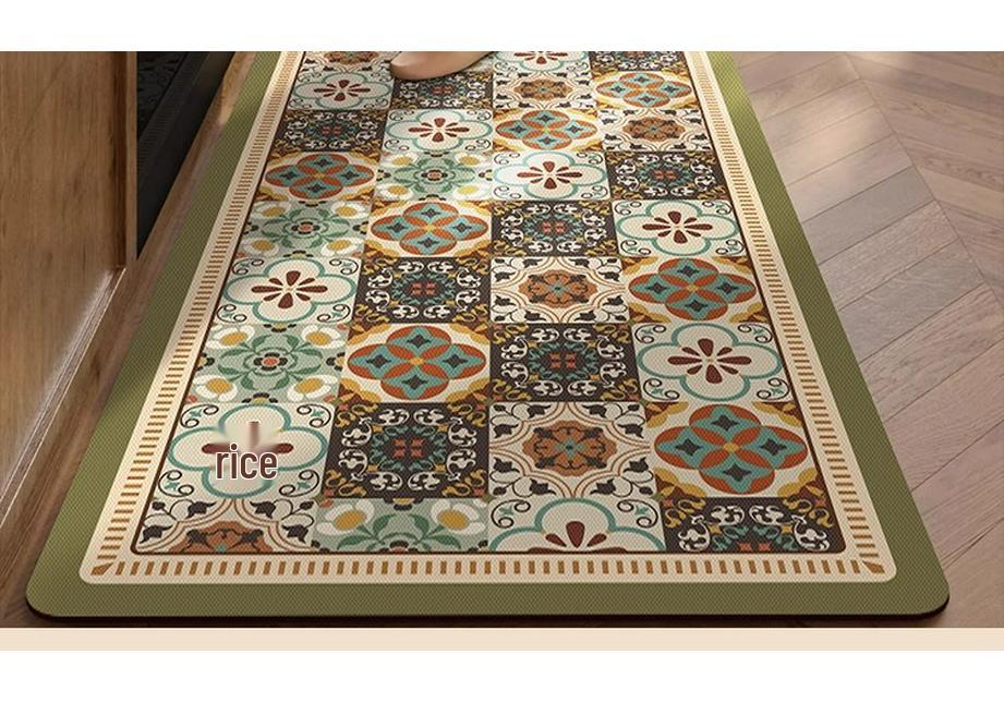 Retro American Diatom Mud Kitchen Floor Mat - Quick Dry, Water Absorbing, Non-Slip, Easy Clean, Long Strip Design.