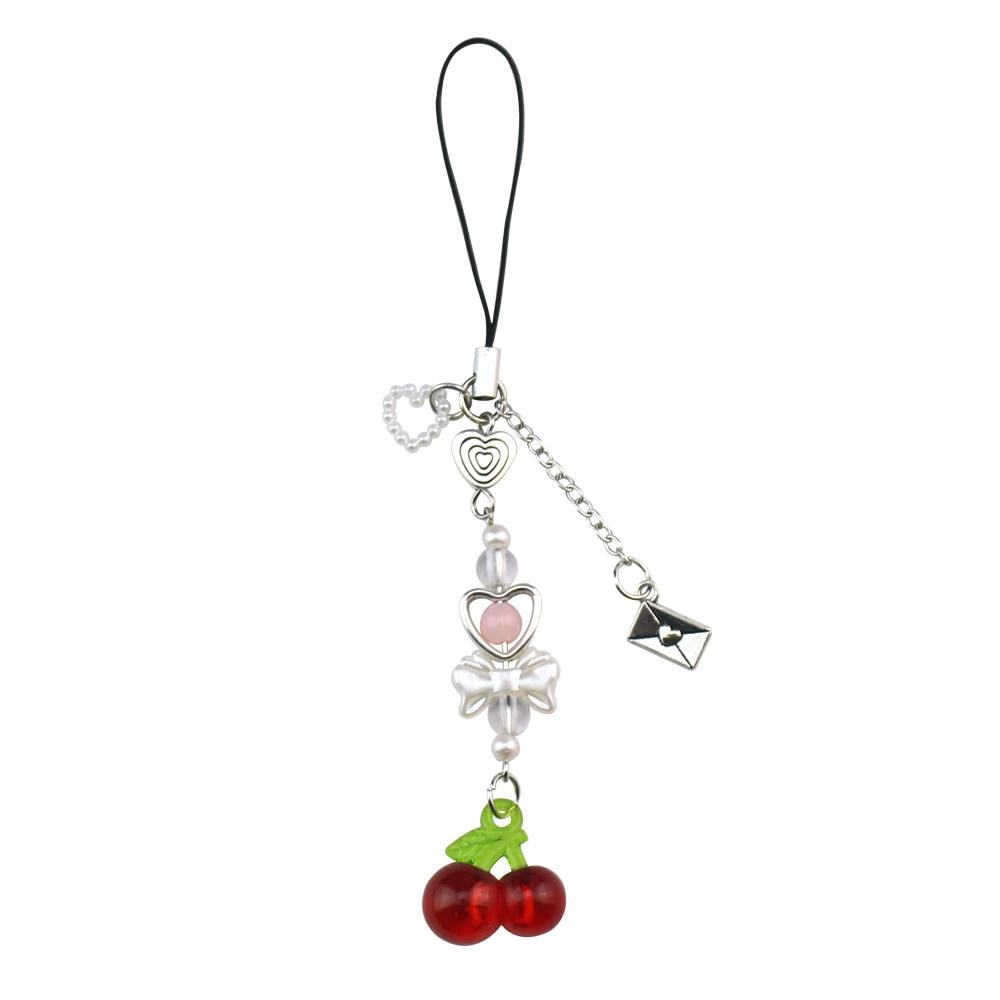 Nana & Hachi Matching Phone Chain Charms Red Pink Strawberry Bow Key Ring Anime Inspired Y2K Keychains Accessory Girlfriend Gift