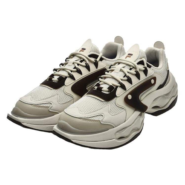 FILA Fusion Textile, Synthetic Leather, TPU Low top Running Shoes Men's Beige Black T12M331105FMO