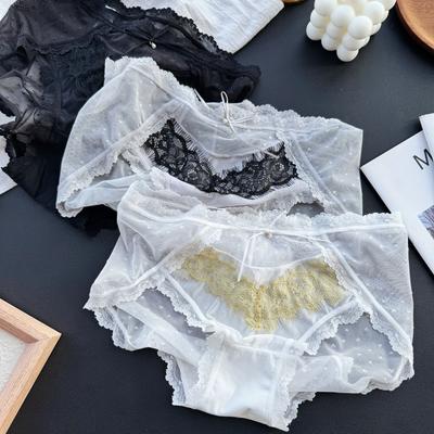 Damen Frühling und Sommer Süß Sexy Spitze Niedlich Kontrastfarbe Netz Gaze Slips