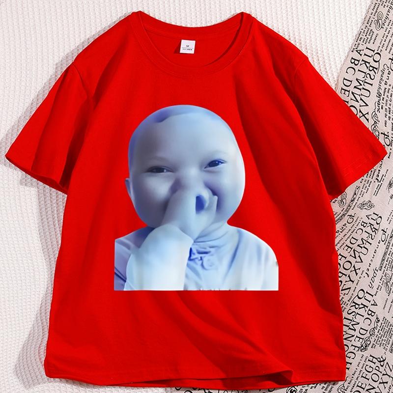 Ai Baby Holding Laugh Meme Viral Trend T Shirt Men Women Fashion Casual Cotton Tshirt Funny Graphic Tees Round Neck Loose Tees S