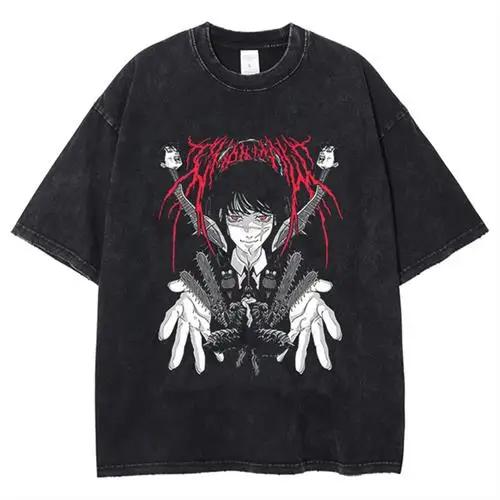 Hot Anime Graphic T-shirt Chainsaw Man Vintage Washed T Shirt for Short Sleeve Oversized T-shirt Top Clothing Tshirt