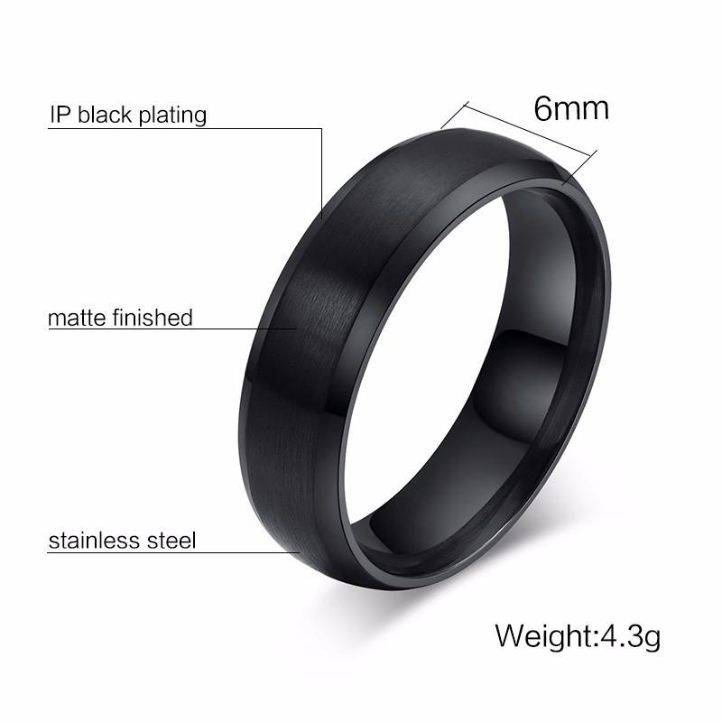Vnox Personalisierter Ring aus Edelstahl mit abgeschrägter Kante und gebürstetem Mittelring für Männer und Frauen, schwarzer Ehering, individueller Ring mit Namen, Buchstaben und Datum