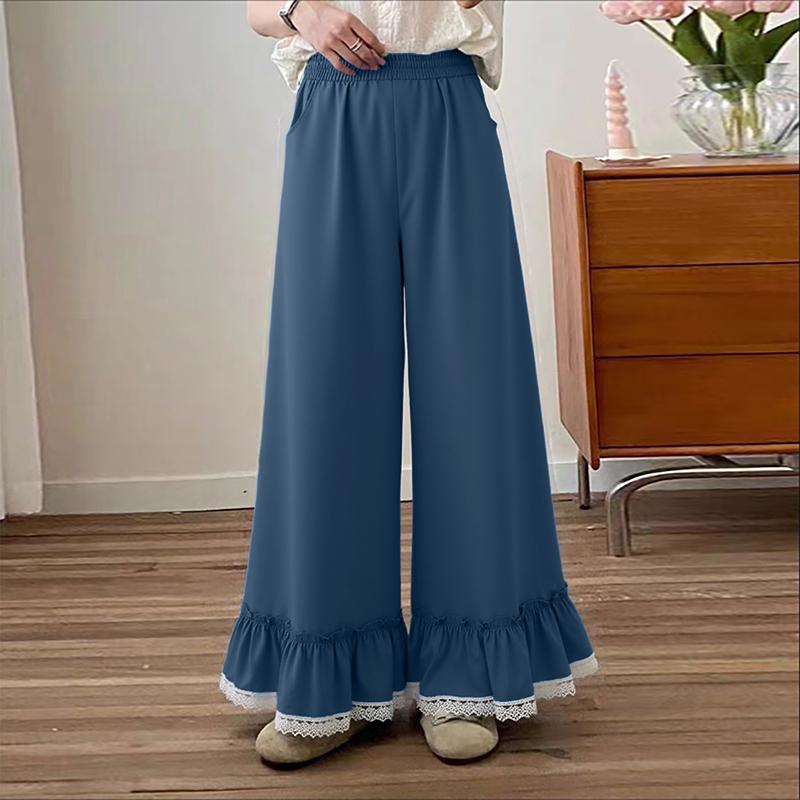 

ZANZEA Женские повседневные брюки с эластичной талией, свободные, со вставками из кружева 5XL темно-синий