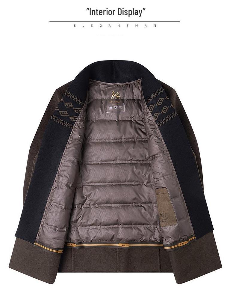 Men's Mid-Length Double-Faced Wool Coat - High-Quality, Warm, Single-Breasted Business Attire for Middle-Aged.