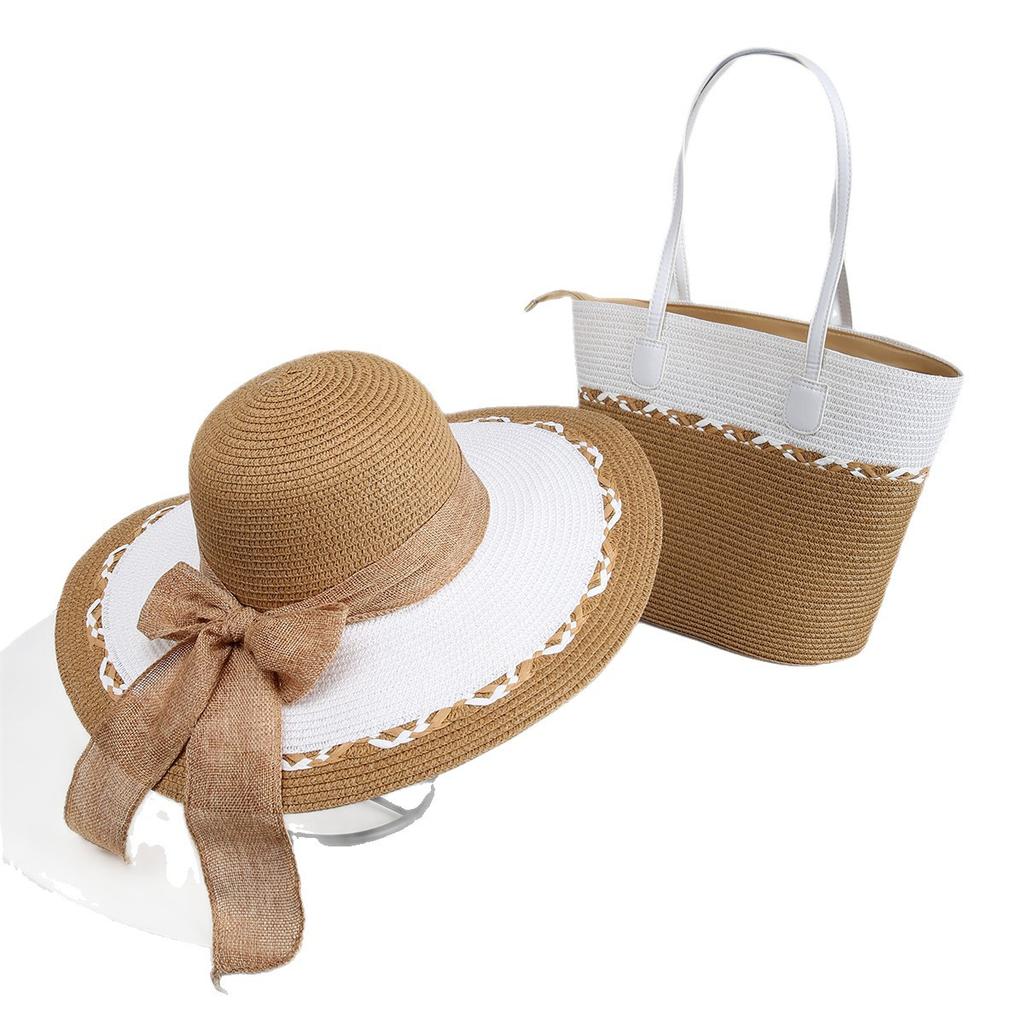 New Woven Straw Hat Bag Set Women's Seaside Beach Vacation Hat Woven Sun Hat