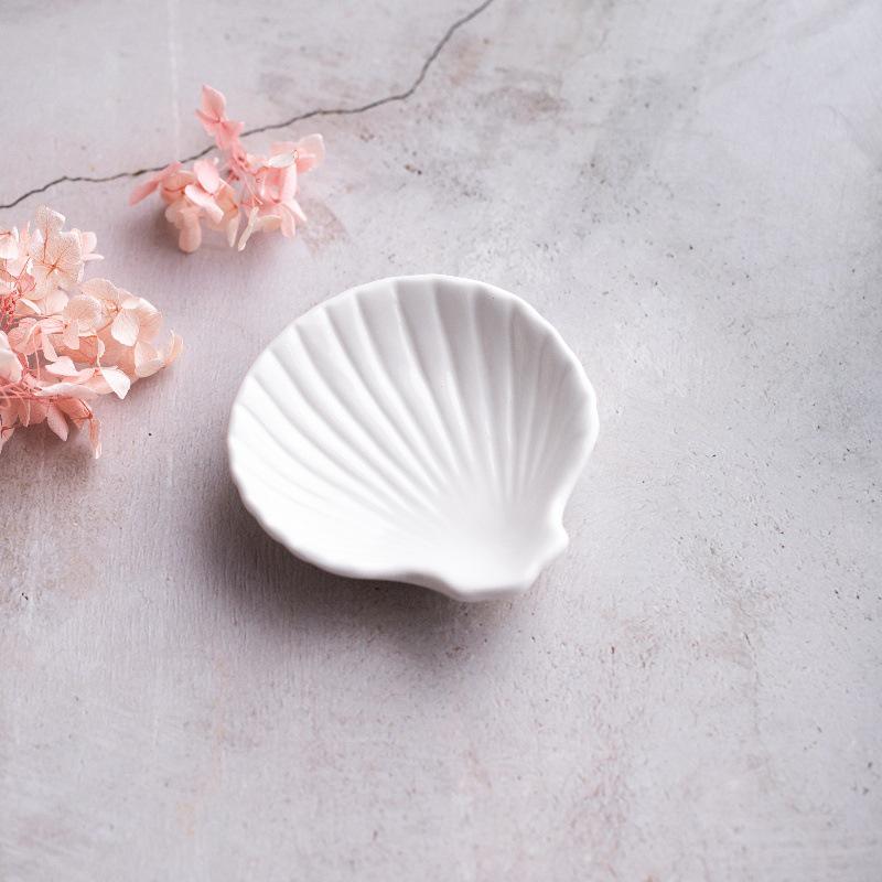 White Ceramic Shell Dish: Key Holder, Jewelry Display & Candle Tray