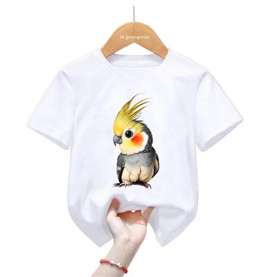 Summer Cartoon Cockatiel Bird Print T Shirt For Girls/Boys Funny Parrot Bird Kids Clothes Short Sleeve Tshirt