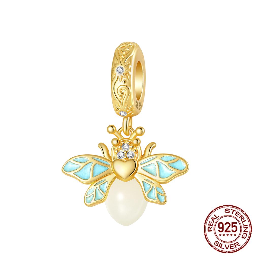Luminous Bee Firefly Dangle Charm Copper Spring Themed Pendant For Bracelet Necklace Diy Charms Jewelry