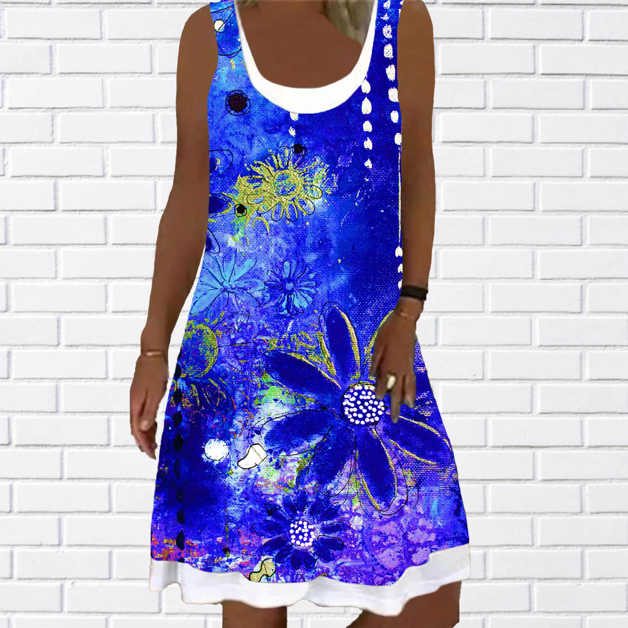 

Женское платье без рукавов с круглым вырезом и принтом вишни, платье больших размеров для женщин 2022 4XL темно-синий