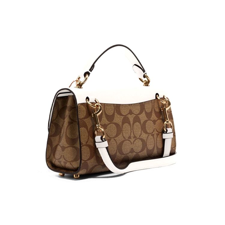 Coach Tilly 23 Monogram Color Block Turnlock Flap Leather Handbag Women Handbags White Dark-Brown C1439-IMDJ8