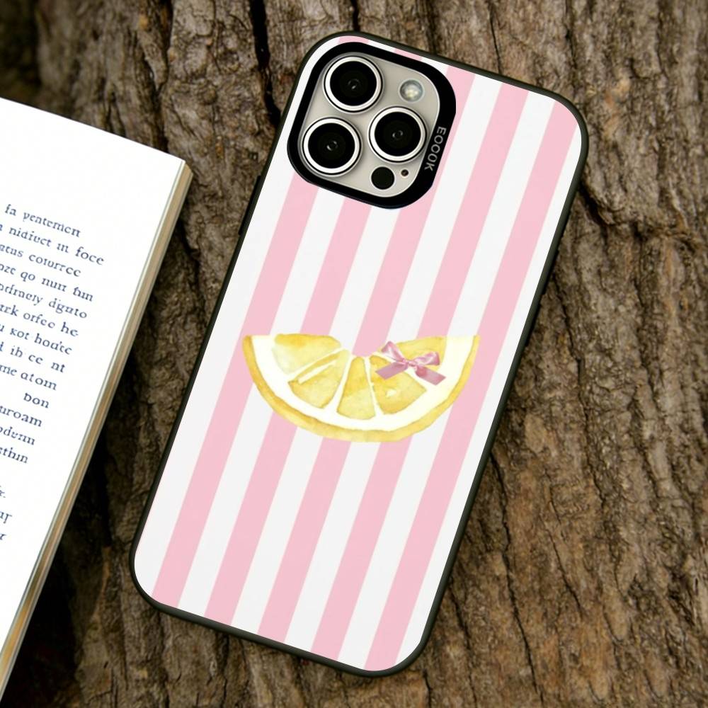 

Lemon Cool Stripe Pattern Phone Case For iPhone 17,16,15,14,13,12,11 Plus,Pro Max,XS,Colored Silver Plated Inside Cover iPhone16ProMax