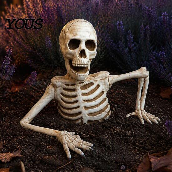 Adjustable Skeleton Hands for Garden Halloween Half Body Yard Sign with Arms, Weatherproof Plastic Arm Stakes Skull Lawn Decoration