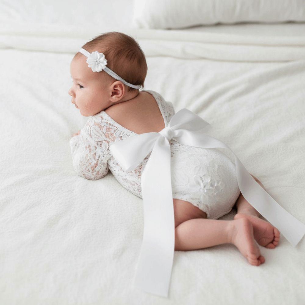2Pcs/Set Bow Tie Design Newborn Lace Romper Hollow Back Newborn Photography Props Baby Photoshoot