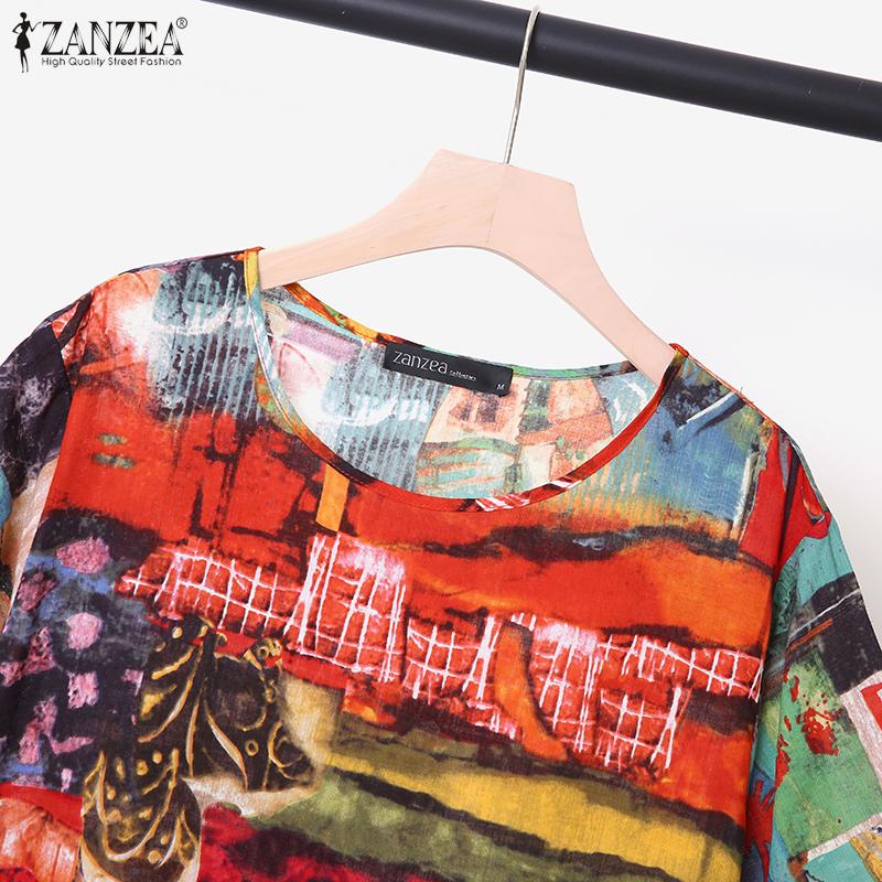 ZANZEA Abito da donna a maniche corte con scollo a O Abito casual con stampa moda estiva