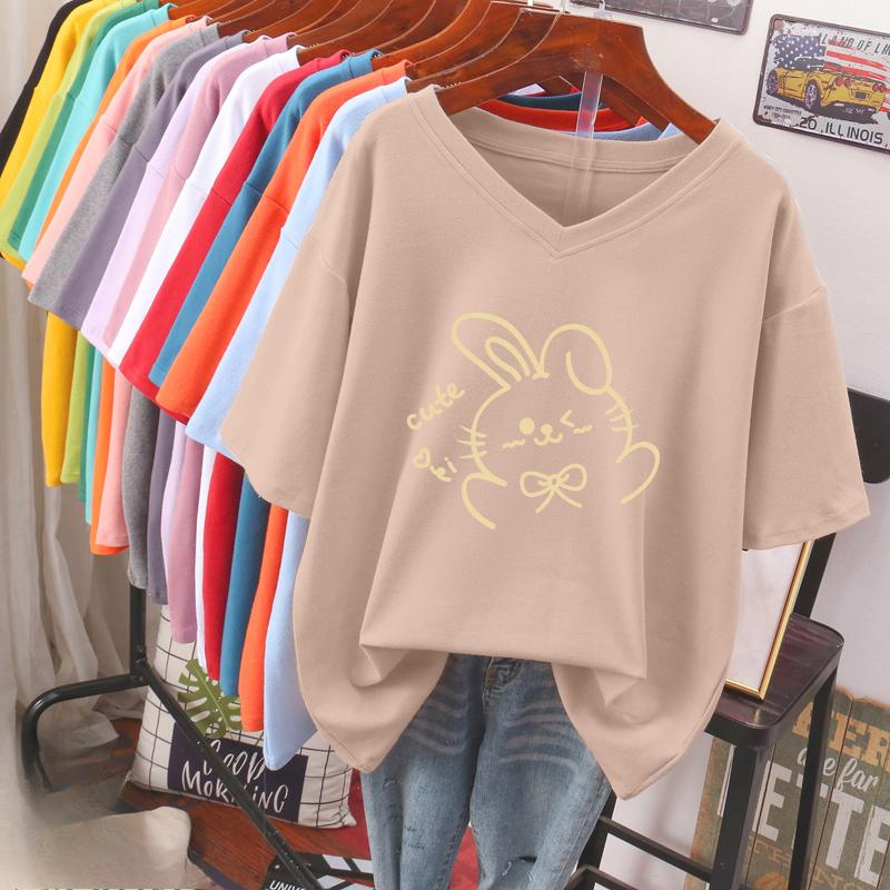 

Женская футболка с коротким рукавом, большого размера, свободная и стройнящая, топ с V-образным вырезом с принтом 5XL абрикосовый