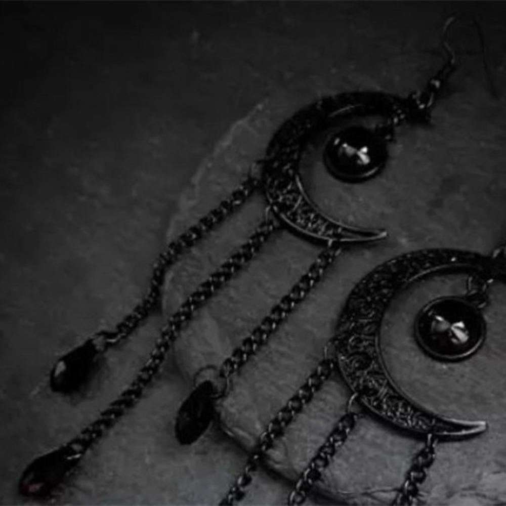Alternative Bohemia Black Moon Solar System Water Droplet Tassel Dangle Earrings for Women Gothic Hallowmas Party Jewelry Gifts