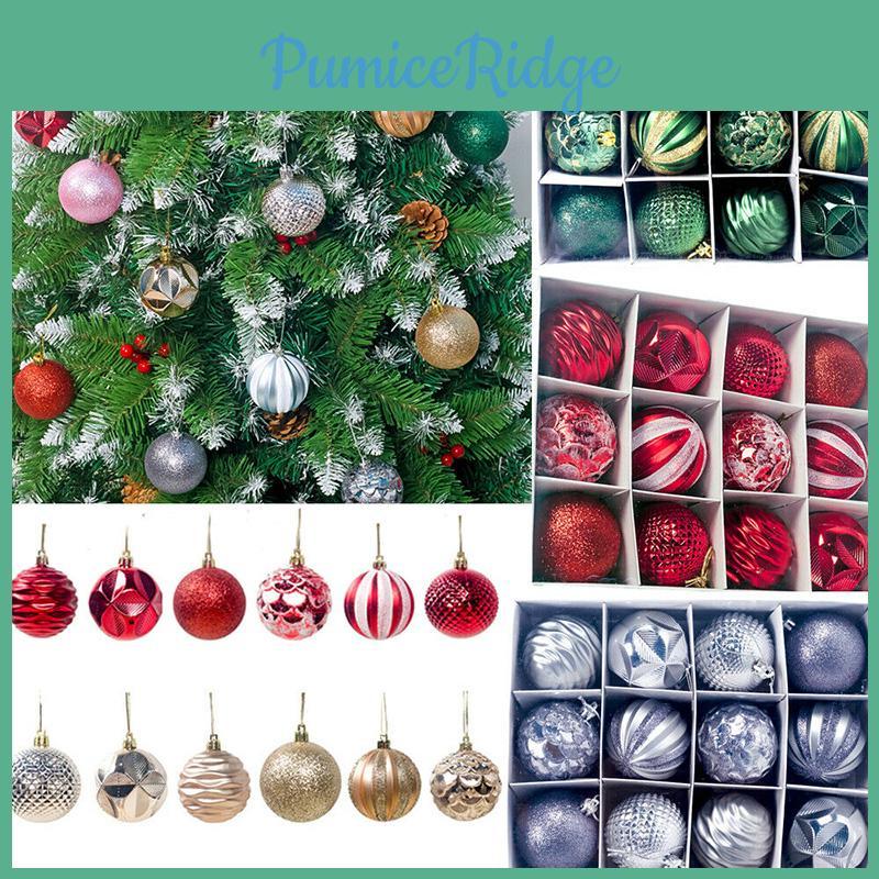 Cheerful 12/24pcs Christmas Tree Baubles Decorative Glitter Ornaments Set