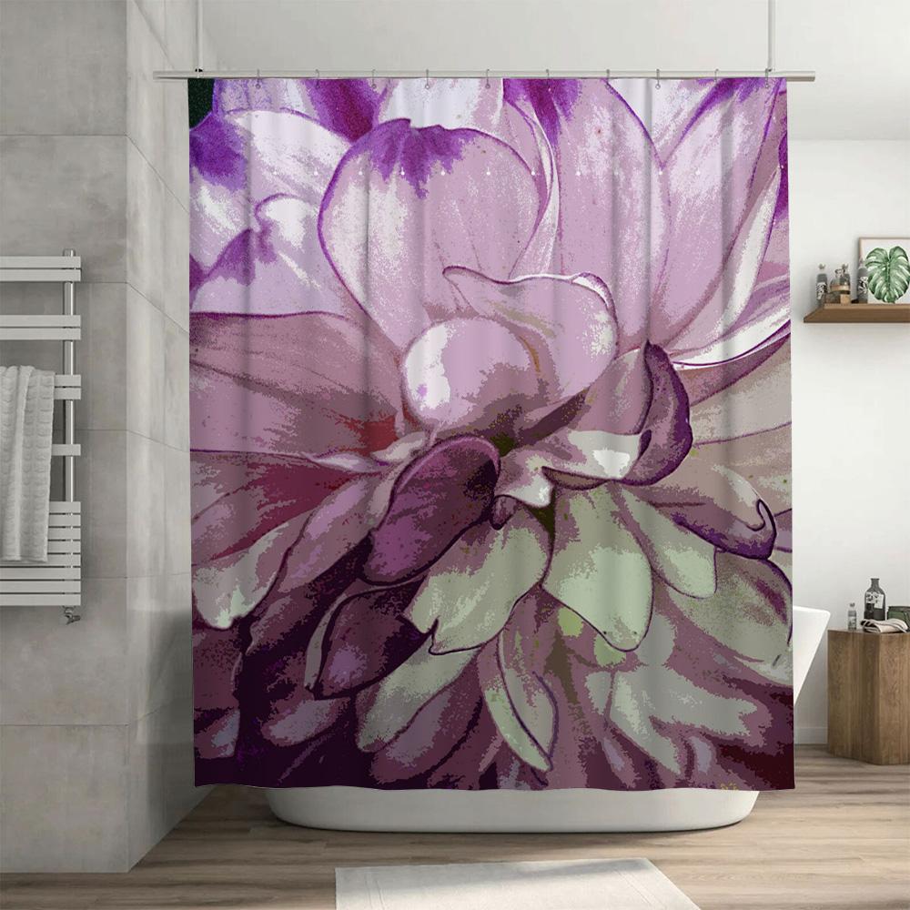 Vibrant Bloom Shower Curtain Lavender Floral Design for Bathroom Decorations.