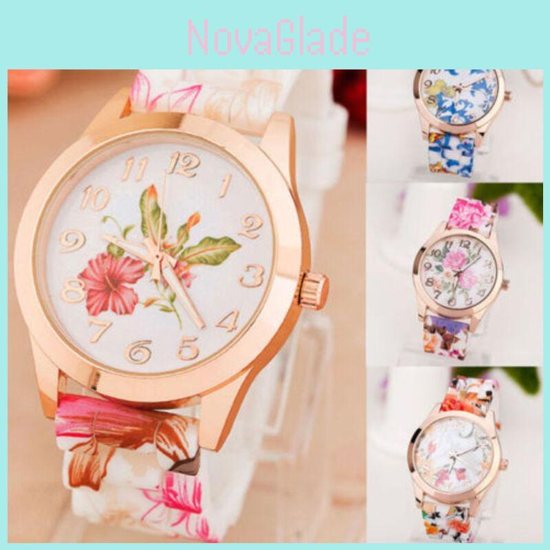 Chic Silicone-band Women's Watch With Flower Print And Timeless Analog Display