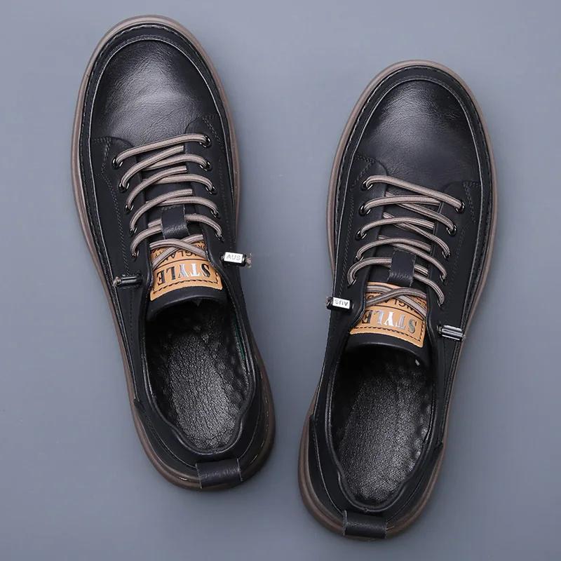 Genuine Leather Shoes Men Casual Shoes 2024 Fashion Male Footwear Flat Cow Leather Black White Shoes A44130
