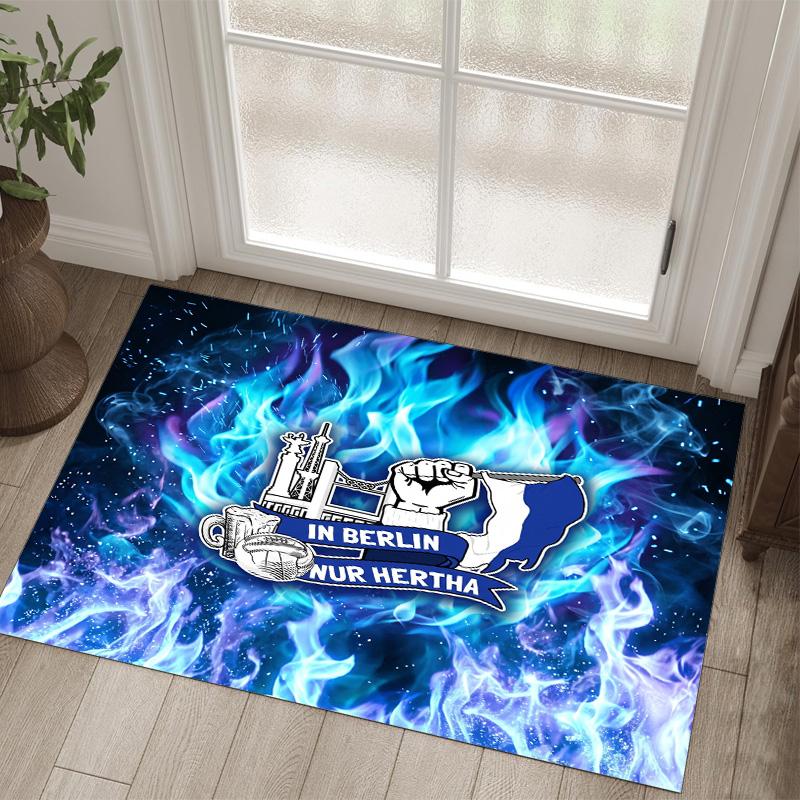 Hertha Bsc FC Design Crystal Velvet Carpet Cozy Non?Slip Printed Rug For Bedroom Living Room Entrance