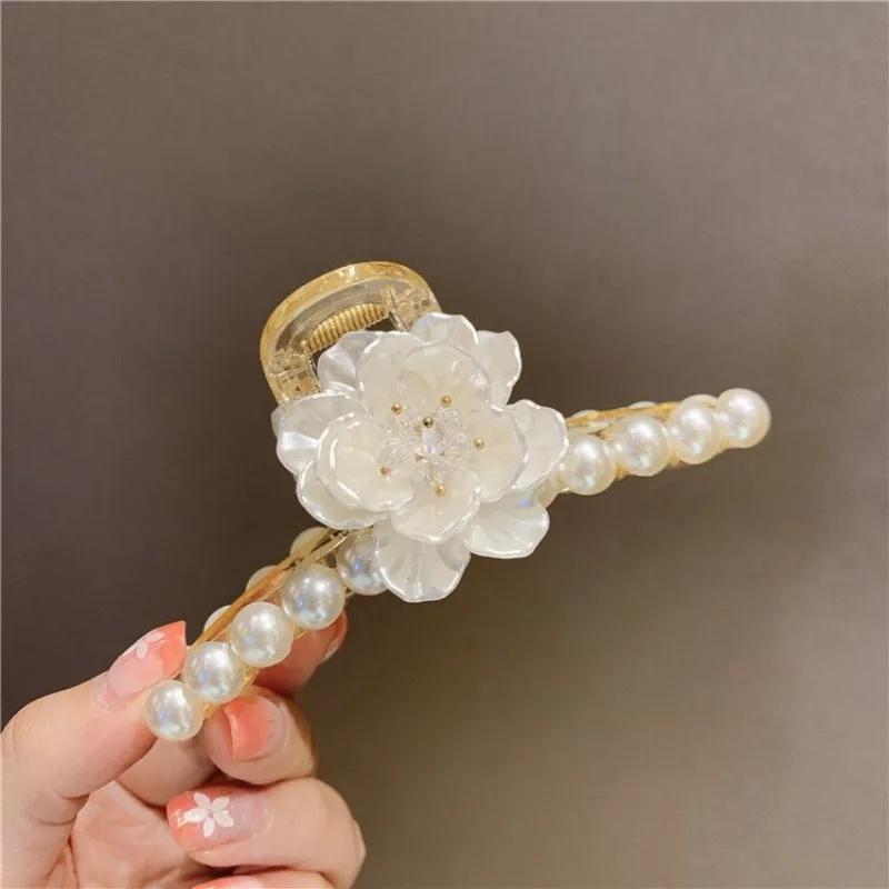 Floral Pearl Hair Clips Claws Korean Clamp Elegant Updo Shark Hair Clips Headwear Girls Women Fashion Hair Accessories Wholesale