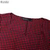 ZANZEA Womens Square Collar Short Sleeve Casual Grid Print Dress