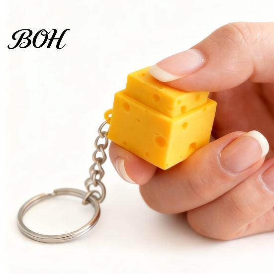Portable Decompression Toy Simulated Cheese Fidget Clicker Keychain, 3D Printed Cube Finger Clicker, Anxiety Stress Relief Push Button for Office