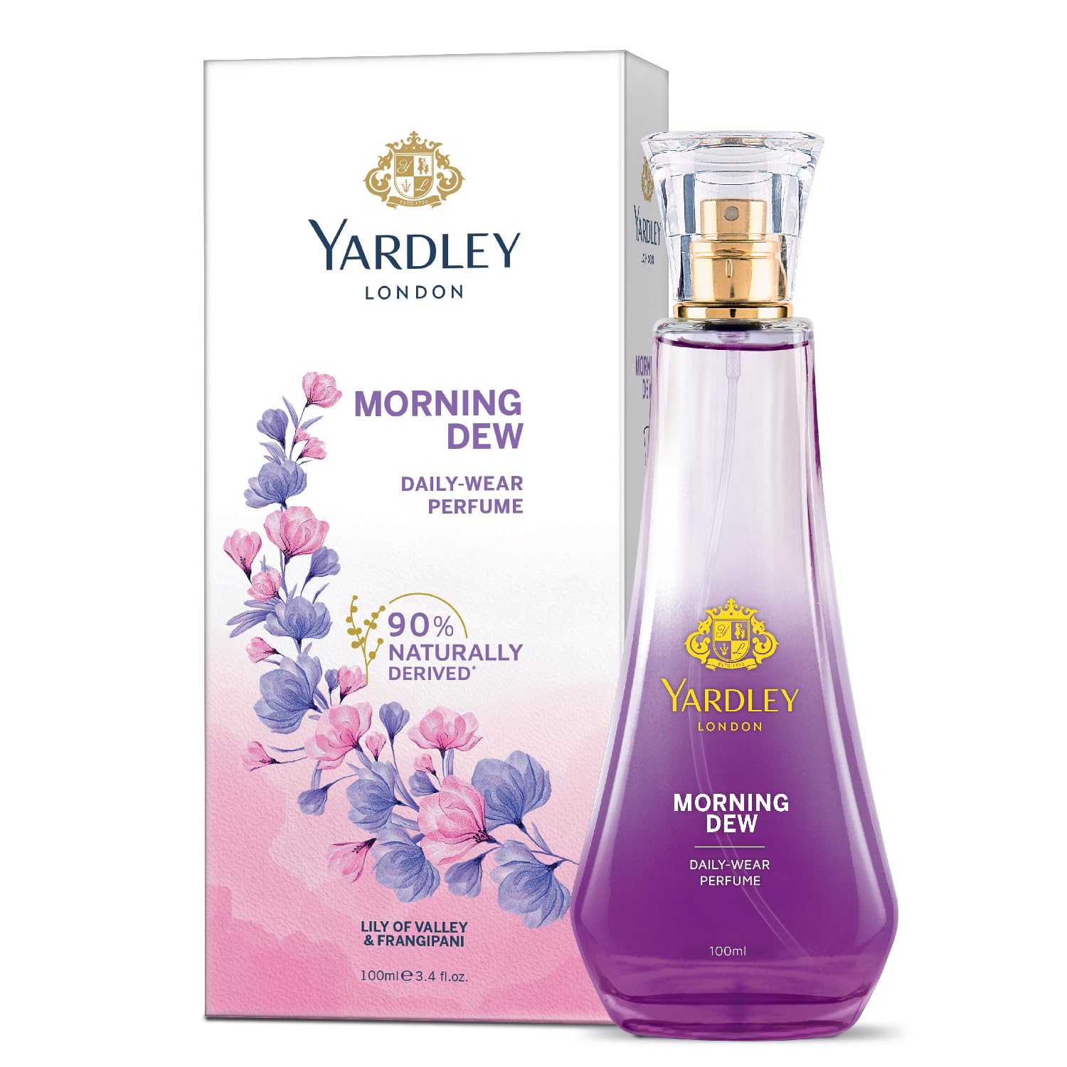 Yardley London Morning Dew Perfume Spray | Fresh Floral Scent | 90% Naturally Derived| Lilly Of Valley & Frangipani | Perfume For Women| 100Ml 100ml