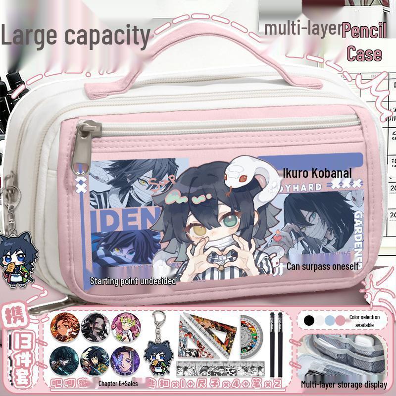 Demon Slayer Mehrschichtiger Federmäppchen - Nezuko, Shinobu, Mitsuri, Muichiro Design, Große Kapazität für Grundschüler